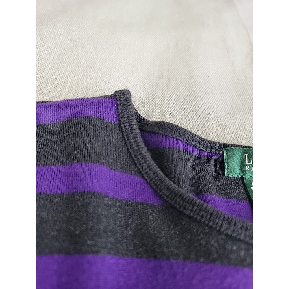 Lauren Ralph Lauren Striped Top Womens S Purple Grey Long Sleeve Sleeve Pocket - Picture 3 of 11